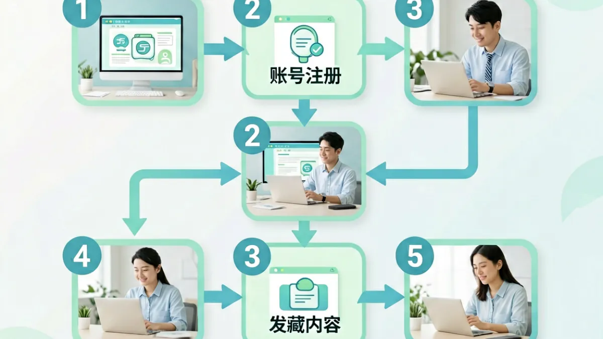 草榴主页新手入门指南封面，图示展示从注册到发帖的操作流程步骤与版块地图